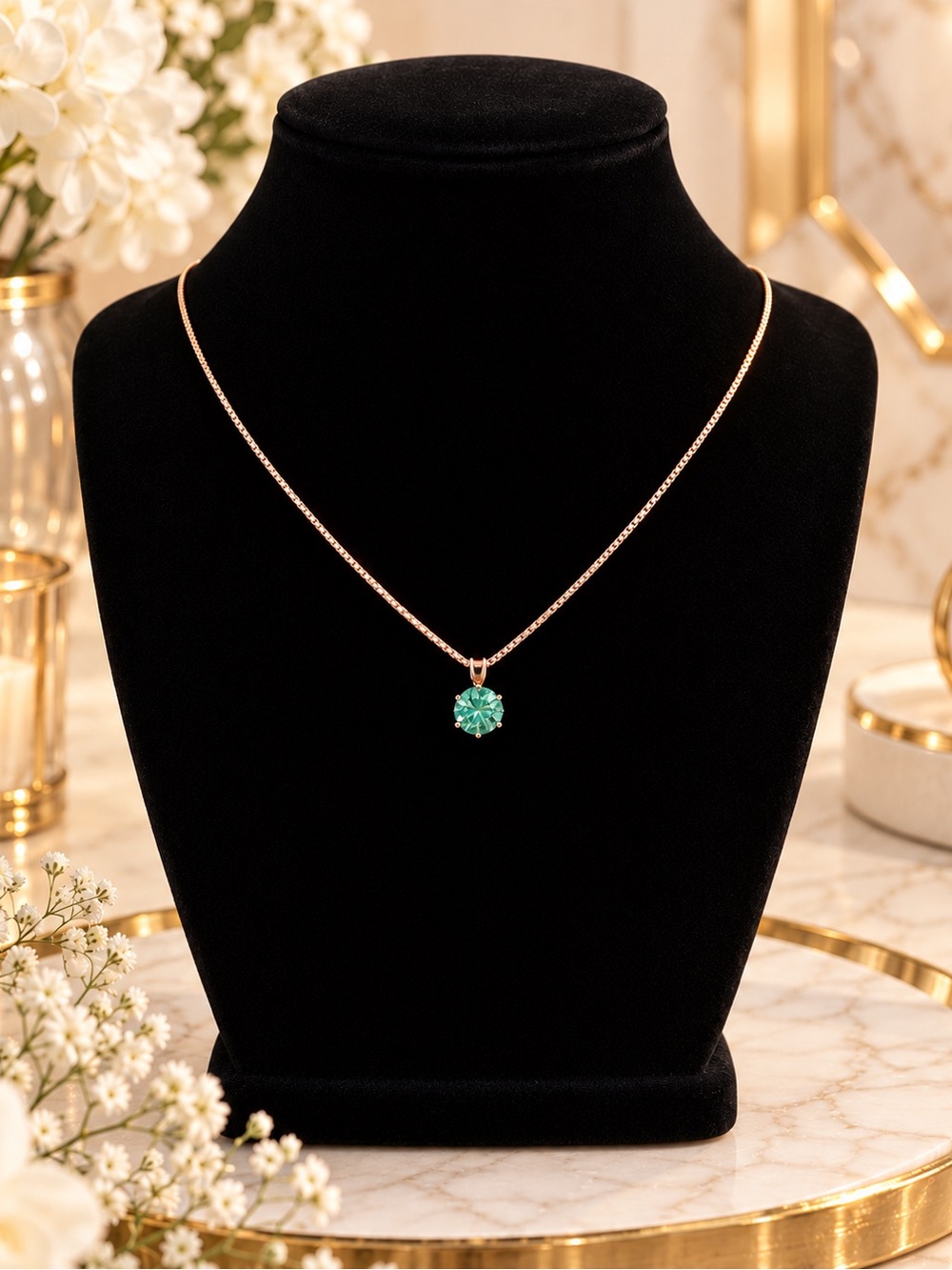 Swarovski Constella Pendant Ross Gold Necklace Round Cut Green Pendant